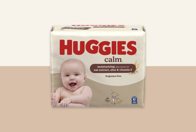 Huggies® Calm™ Fragrance Free Moisturizing Baby Wipes with a touch of oat extract, aloe & Vitamin E. These wipes carry a National Eczema Association’s (NEA) Seal of Acceptance™ and feature Disney Bambi Designs