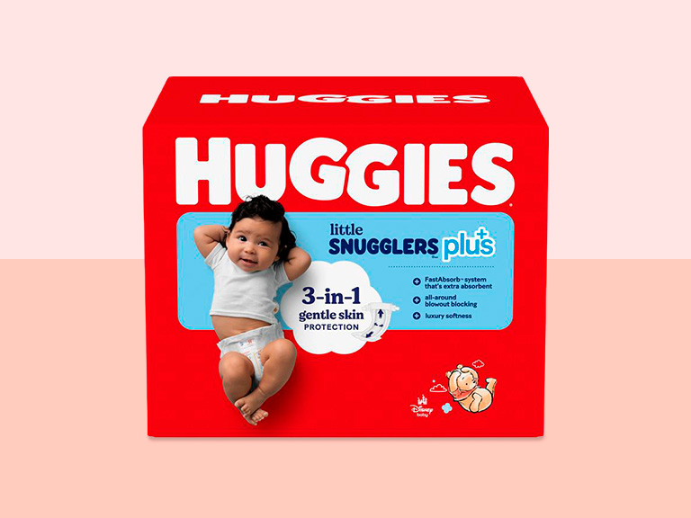 Huggies® Little Snugglers® Plus Diapers, 3-in-1 Skincare protection: GentleAbsorb® Liner** that’s extra absorbent, Umbilical cord cutout and Luxury softness*  ** Available in Little Snugglers® Plus sizes, Newborn-2.