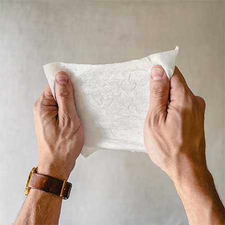 Visualization of Huggies® Natural Care® Sensitive Baby wipes that are thick and absorbent for an effective clean.